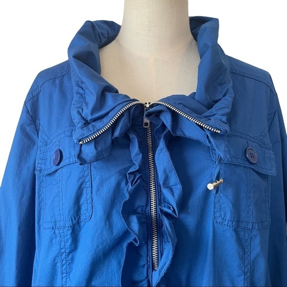 Cleo blue ruffle full front canvas  jacket coat spring summer fall - Picture 2 of 13